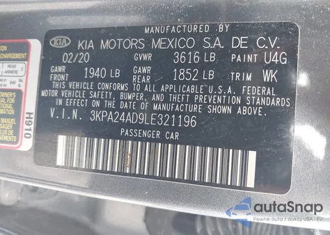 2020 Kia Rio S из США, поврежденный, VIN 3KPA24AD9LE321196